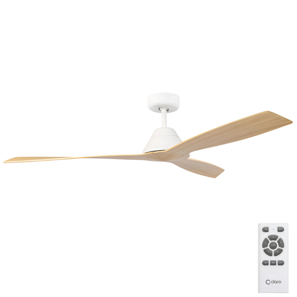 Claro Dreamer DC Ceiling Fan - White with Light Timber Style Blades 52"