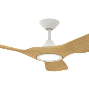 Domus Strike DC Ceiling Fan with LED Light in White with Oak 60" Motor