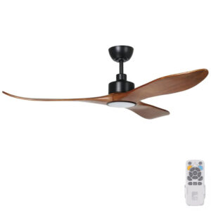 Eglo Currumbin DC Ceiling Fan with LED Light - Black with Merbau Blades 60" - Image 1