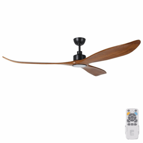 Eglo Currumbin DC Ceiling Fan with LED Light - Black with Merbau Blades 80"
