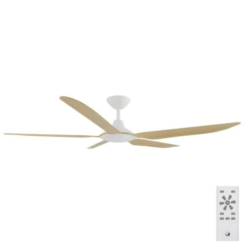 Calibo Storm DC Ceiling Fan - White with Bamboo Timber Style ABS Blades 56"