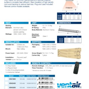 Ventair Heatwave PRO Radiant Strip Heater With Remote – 2400w - Image 4