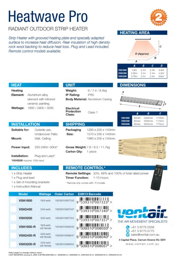 Ventair Heatwave PRO Radiant Strip Heater – 2400W