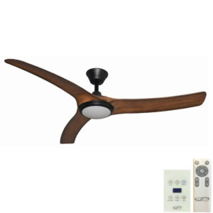 Aqua V2 IP66 Rated DC Ceiling Fan with CCT LED Light - Black and Koa 52" (Remote and Wall Control)