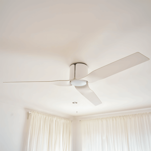 Fanco Flow DC low-profile hugger fan with integrated LED light