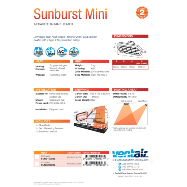 Sunburst Mini Radiant Infrared Heater (1000W)