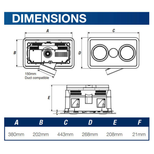 Ventair Heatforce DC 3-in-1 Exhaust Fan - White (2 Globes)