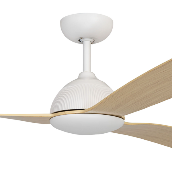 Claro Groove DC Ceiling Fan with Remote - White with Light Timber-style Blades 52"