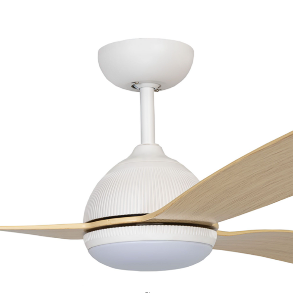 Claro Groove DC Ceiling Fan with CCT LED Light and Remote - White with Light Timber-style Blades 52"