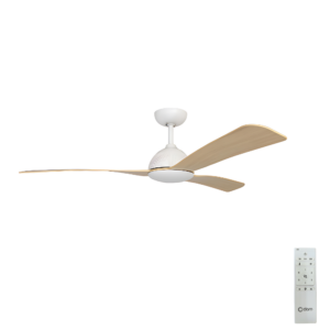 Claro Groove DC Ceiling Fan with Remote - White with Light Timber-style Blades 52"