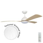 Claro Groove DC Ceiling Fan with CCT LED Light and Remote - White with Light Timber-style Blades 52"