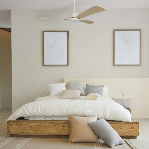 Claro Groove DC Ceiling Fan with CCT LED Light and Remote - White with Timber Style ABS Blades 52"