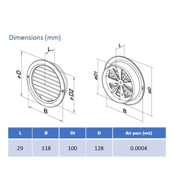 Round Fixed Louvre Wall Vent 150mm with Flyscreen - Dark Grey