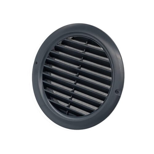 Round Fixed Louvre Wall Vent 100mm with Flyscreen - Dark Grey