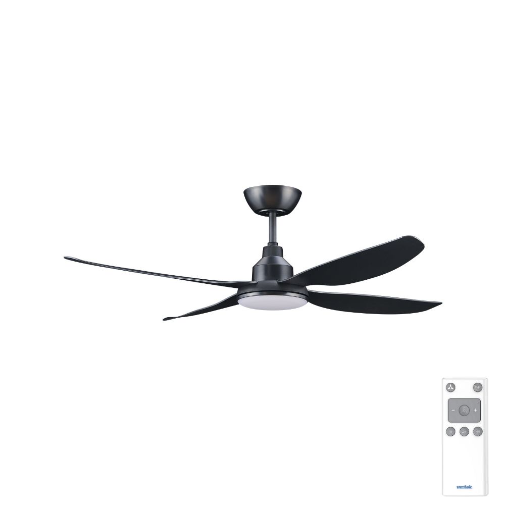 ALASKA DC – 48__1200mm 4 Blade DC Ceiling Fan with 20W Tri CCT LED Light – Black – Indoor_Covered Outdoor – Remote included