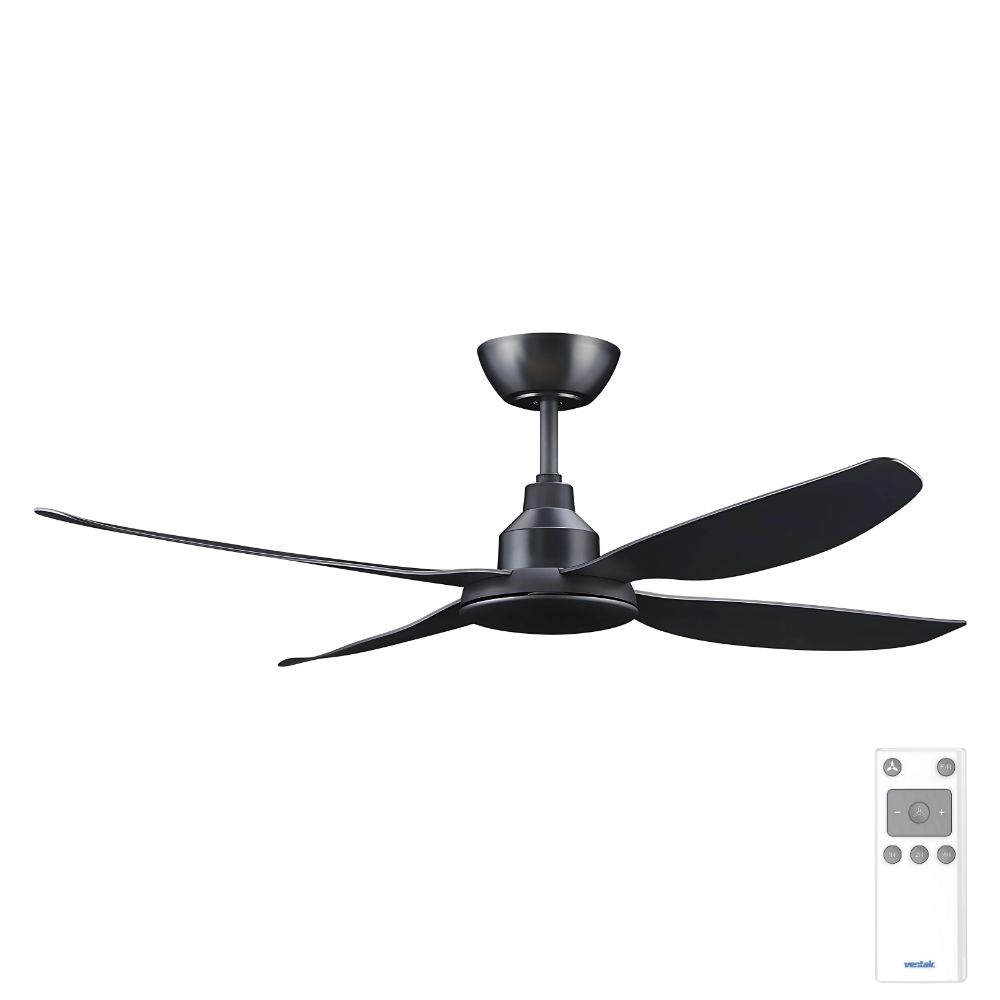 ALASKA DC – 52__1300mm 4 Blade DC Ceiling Fan – Black – Indoor_Covered Outdoor – Remote included