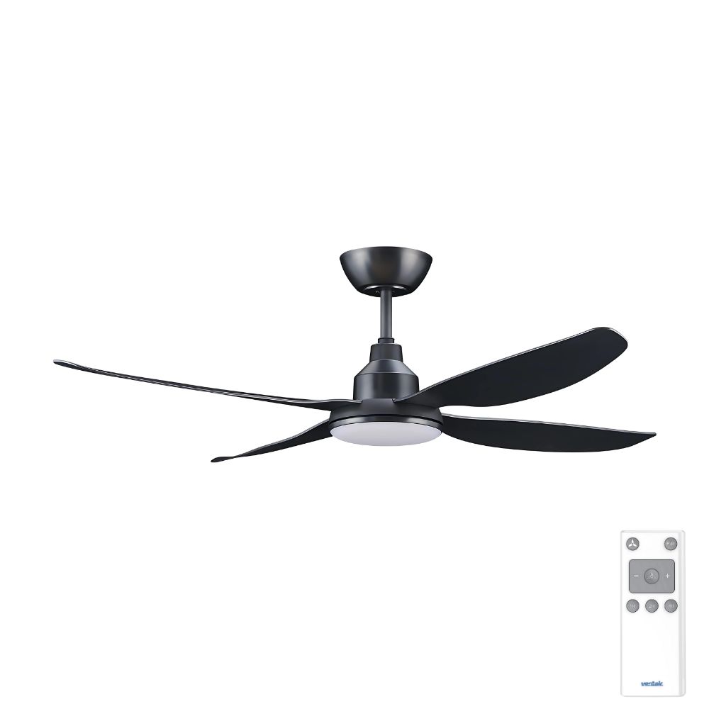 ALASKA DC – 52__1300mm 4 Blade DC Ceiling Fan with 20W Tri CCT LED Light – Black – Indoor_Covered Outdoor – Remote included