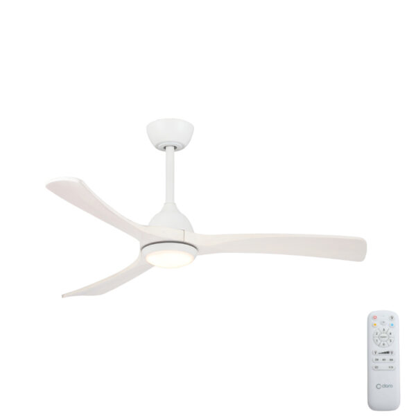 Claro Sleeper DC Ceiling Fan with CCT LED Light - White with Solid Timber Whitewash Blades 48"