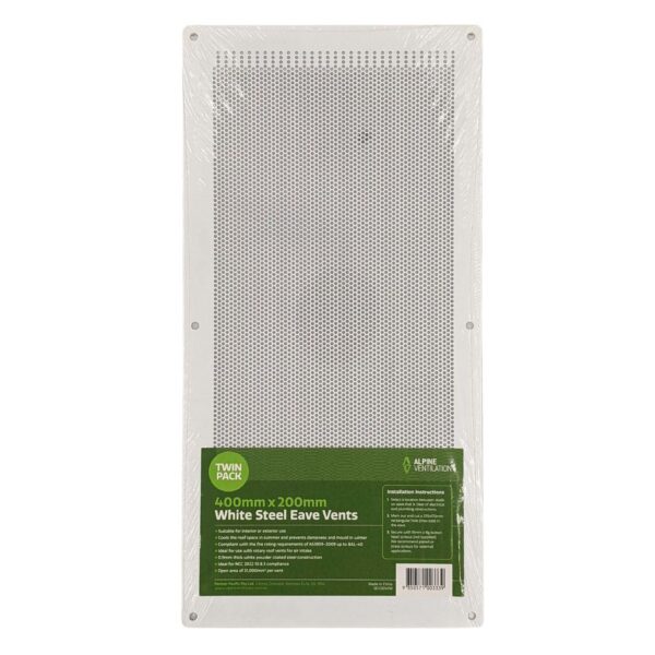 400 x 200mm Steel Eave Vents by Alpine Ventilation - White (Twin Pack)