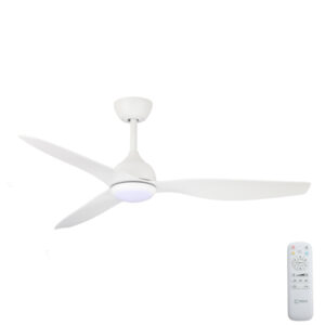 Claro Whisper DC Ceiling Fan with CCT LED Light - White 52"