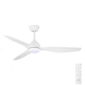 Claro Whisper DC Ceiling Fan with CCT LED Light - White 52"