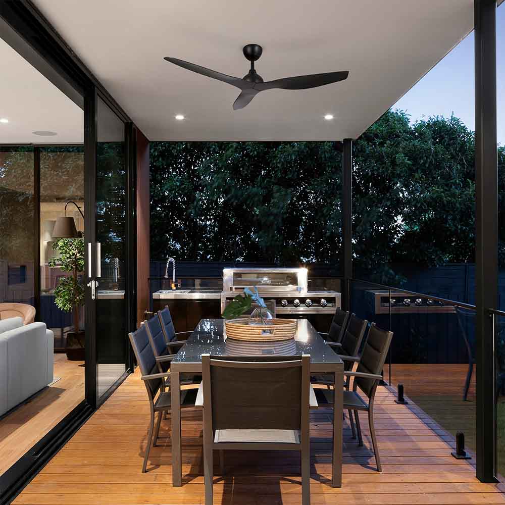 Claro Whisper IP66 DC Outdoor Ceiling Fan - Black 52"