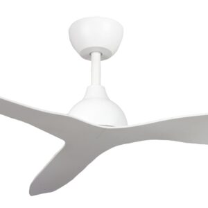 Close-up of white Whisper IP66 DC ceiling fan, 52-inch