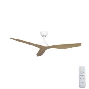 Claro Whisper IP66 DC Ceiling Fan - White with Timber Style ABS Blades 52"