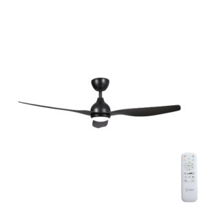 Claro Whisper IP66 DC Ceiling Fan with LED Light - Black 52"