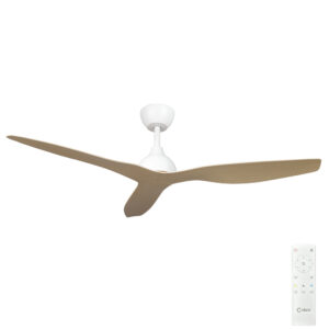 Claro Whisper IP66 DC Outdoor Ceiling Fan - White with Timber Style ABS Blades 52"