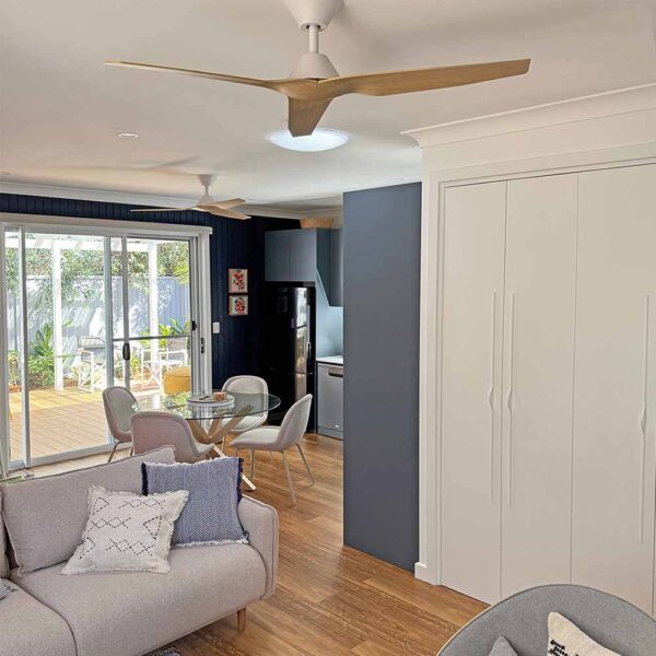 Fanco Infinity-iD DC Ceiling Fan with Wall Control & Remote/SMART - White with Beechwood Blades 64"