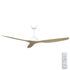 Claro Whisper IP66 DC Ceiling Fan - White with Timber Style ABS Blades 58"