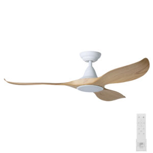 Eglo Noosa DC Ceiling Fan with LED Light - White with Blackbutt Blades 52"