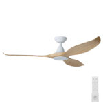 Eglo Noosa DC Ceiling Fan with LED Light - White with Blackbutt Blades 60"