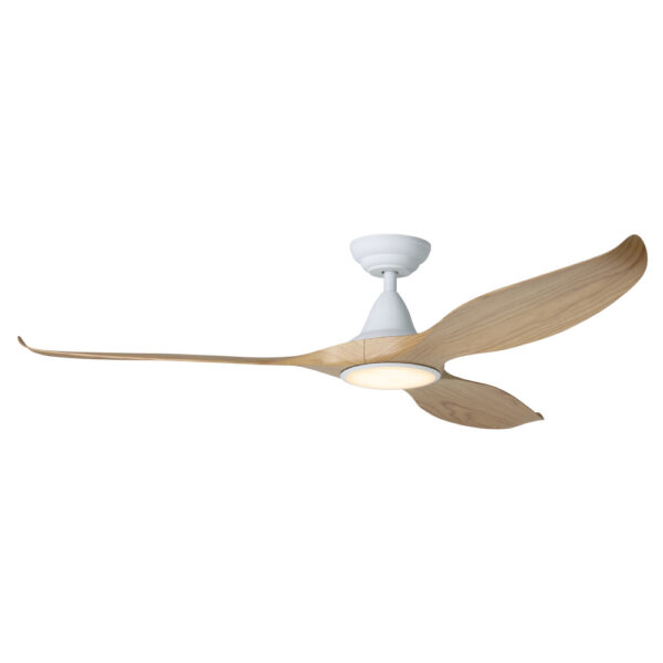 Eglo Noosa DC Ceiling Fan with LED Light - White with Blackbutt Blades 60"