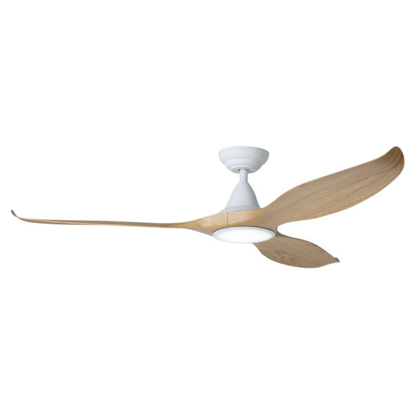 Eglo Noosa DC Ceiling Fan with LED Light - White with Blackbutt Blades 60"