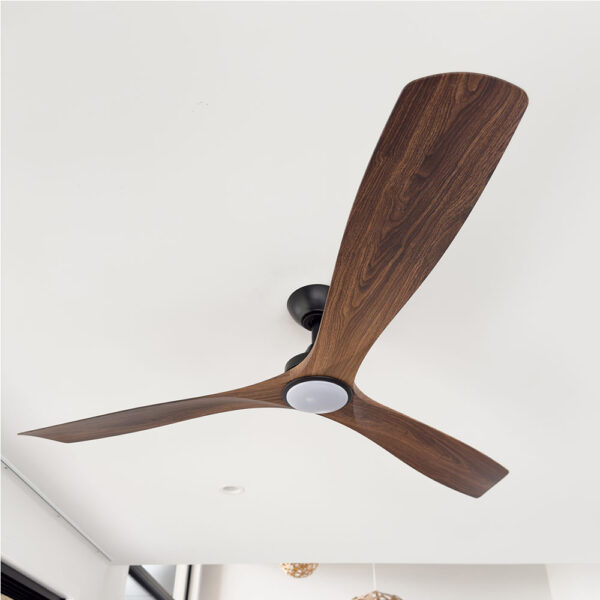 Three Sixty Spitfire DC Ceiling Fan with LED Light - Black with Walnut Blades 52"