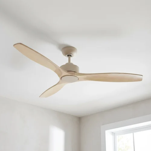 Fanco EarthFirst Wynd DC Ceiling Fan with Base Cap - Ecru with FSC Timber Blades 52"