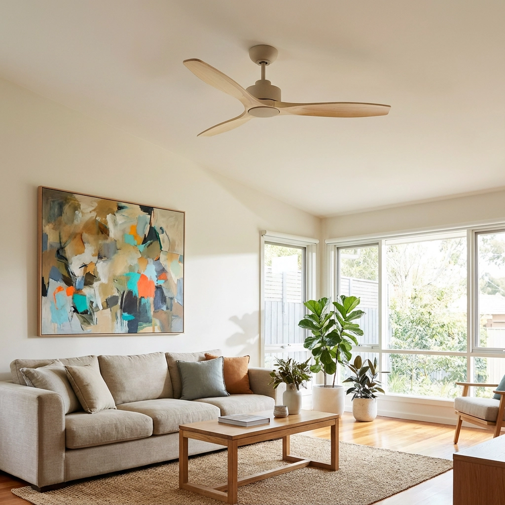 Fanco EarthFirst Wynd DC Ceiling Fan with Base Cap - Ecru with FSC Timber Blades 52" - Image 3