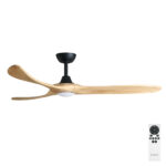 Three Sixty Kirra DC Ceiling Fan with LED Light - Black with Natural Blades 60"