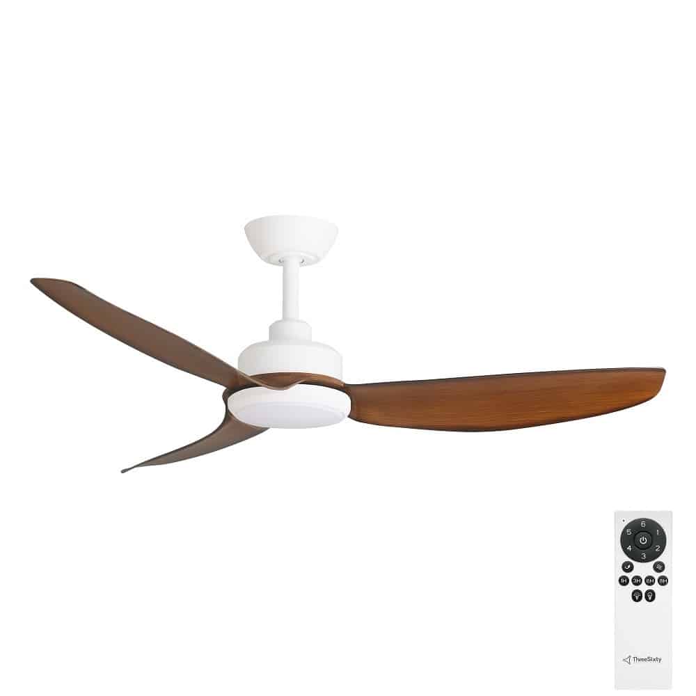 Three Sixty Trinity DC Ceiling Fan with LED - Matte White/Koa 48" - with remote control