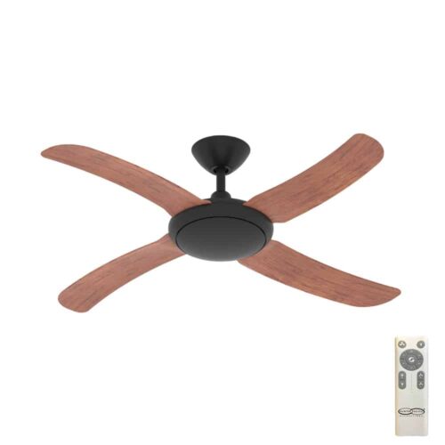 Hunter Pacific Icon DC Ceiling Fan - Black with Koa Blades 54" - close up