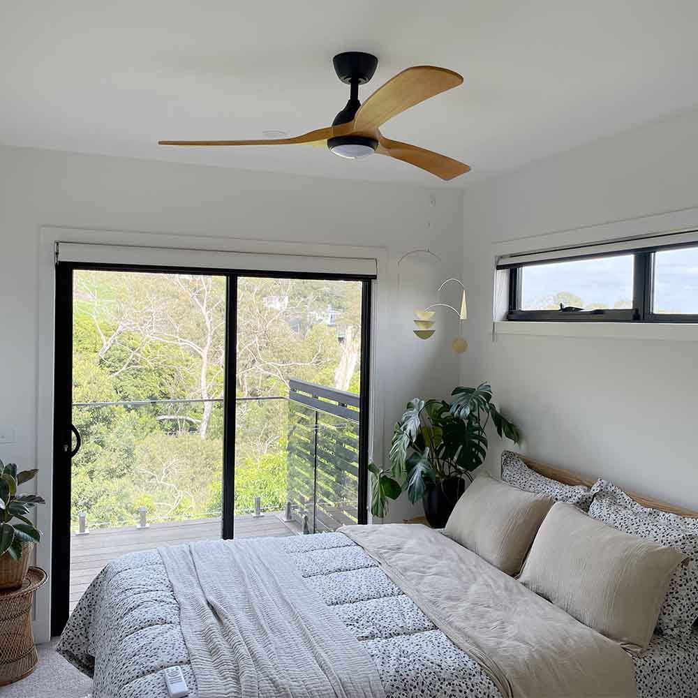 fanco-sanctuary-dc-52-ceiling-fan-with-led-light-black-with-teak-blades-insitu