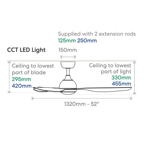 Fanco Eco Style DC 52 inch with CCT LED light dimensions