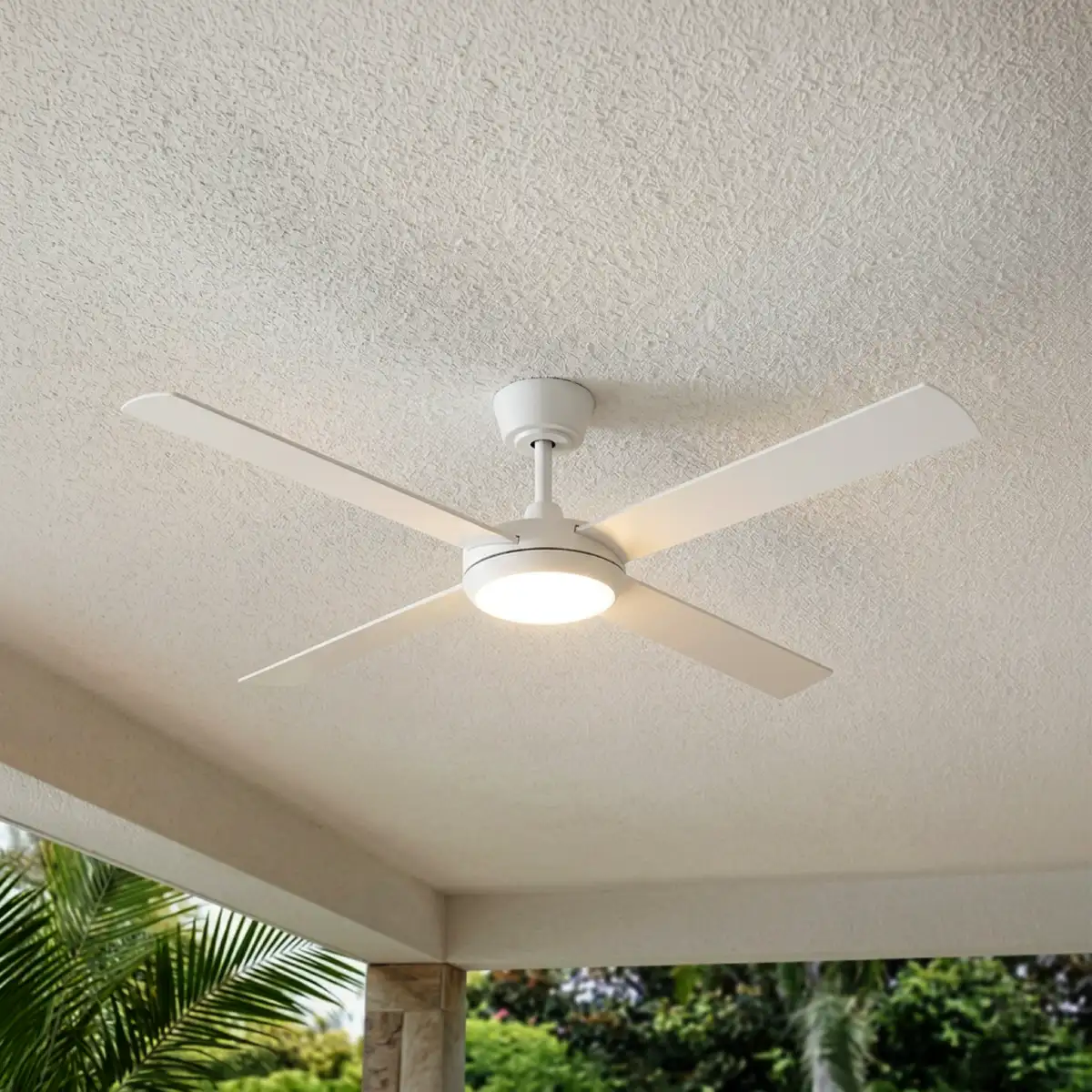 fanco-eco-silent-pro-56-inches-dc-ceiling-fan-white-with-lights-on-outdoor-concrete-close-up-insitu