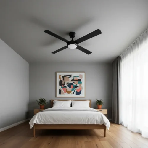 fanco-eco-silent-pro-smart-dc-52-inch-with-cct-led-light-black-installed-in-modern-bedroom