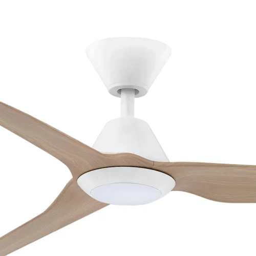 Fanco Infinity-iD DC Ceiling Fan with Remote and Dimmable CCT LED Light - White with Beechwood Timber Style Blades 48" - close up