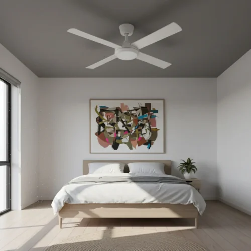 fanco-eco-silent-pro-dc-52-inch-with-cct-led-light-white-installed-in-minimalist-bedroom
