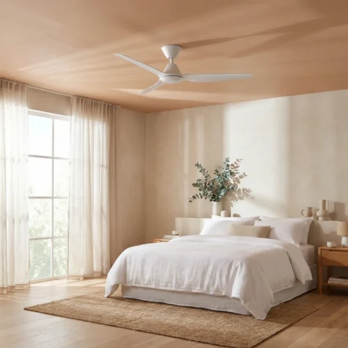 fanco-infinity-id-dc-54-inch-white-with-light-installed-in-modern-bedroom