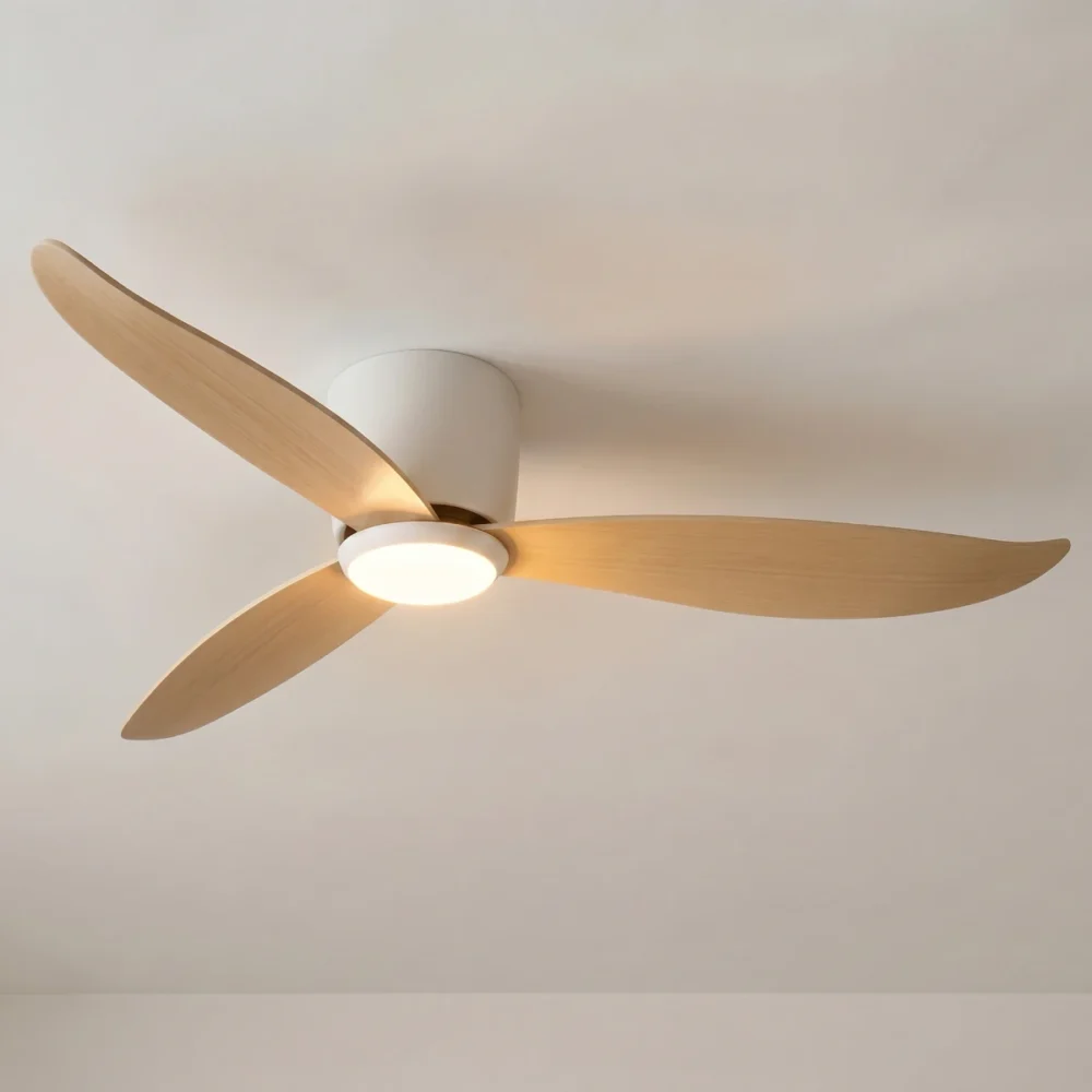 claro-essentials-spirit-dc-52-inches-white-with-timber-style-abs-blades-with-light-close-up-insitu